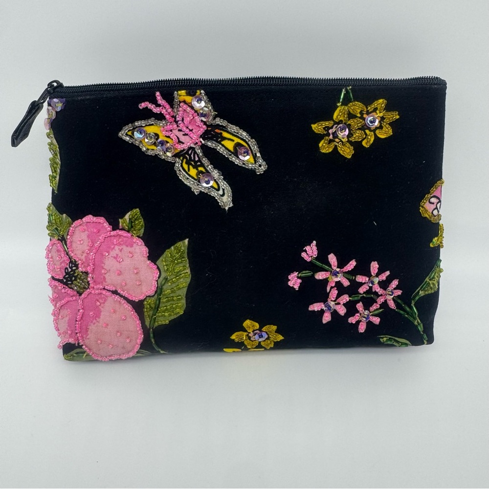 Mystique Cosmetics Bag with Floral and Butterfly Design